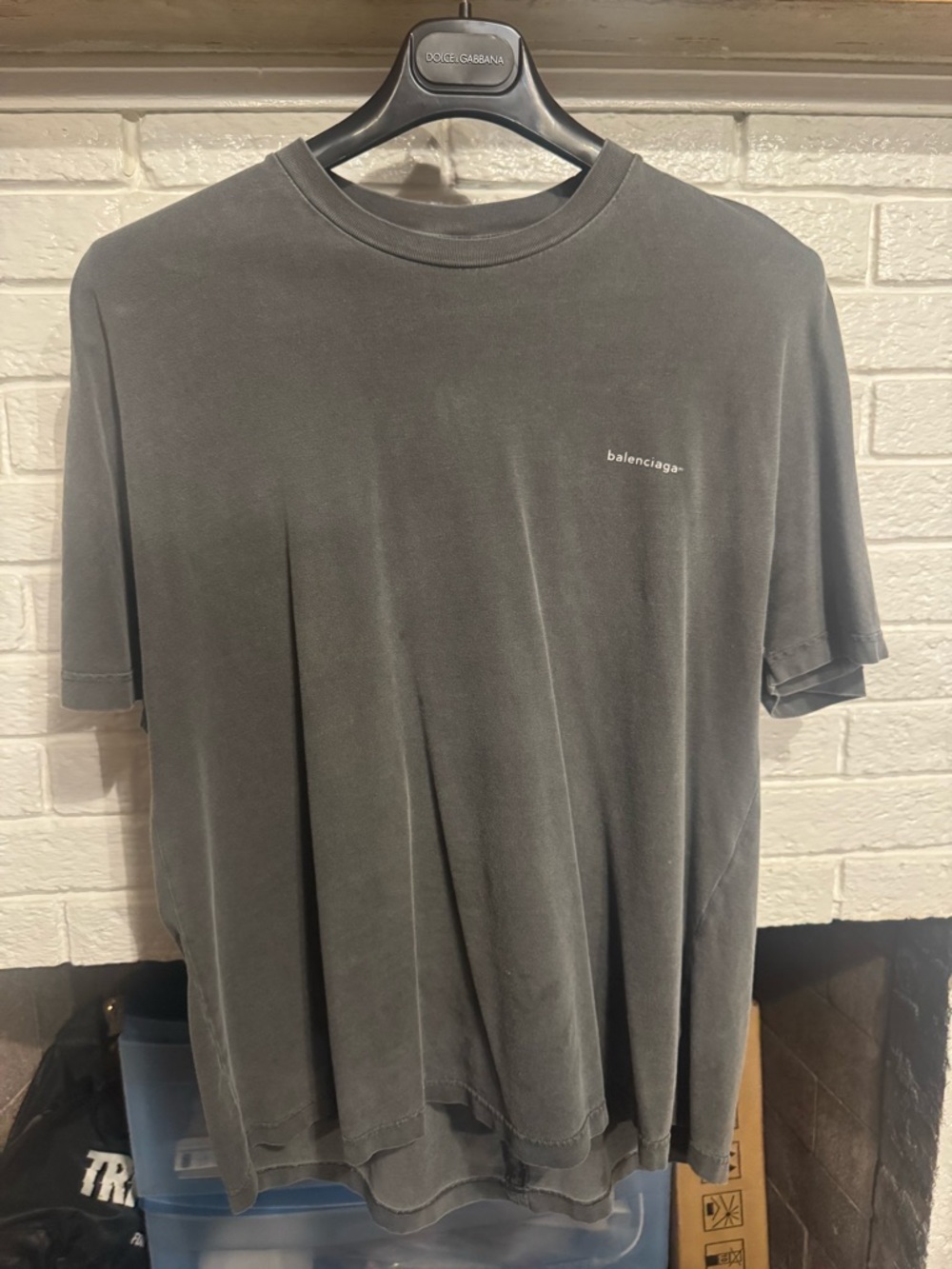 Balenciaga Washed Charcoal Raglan Tee w/ Logo